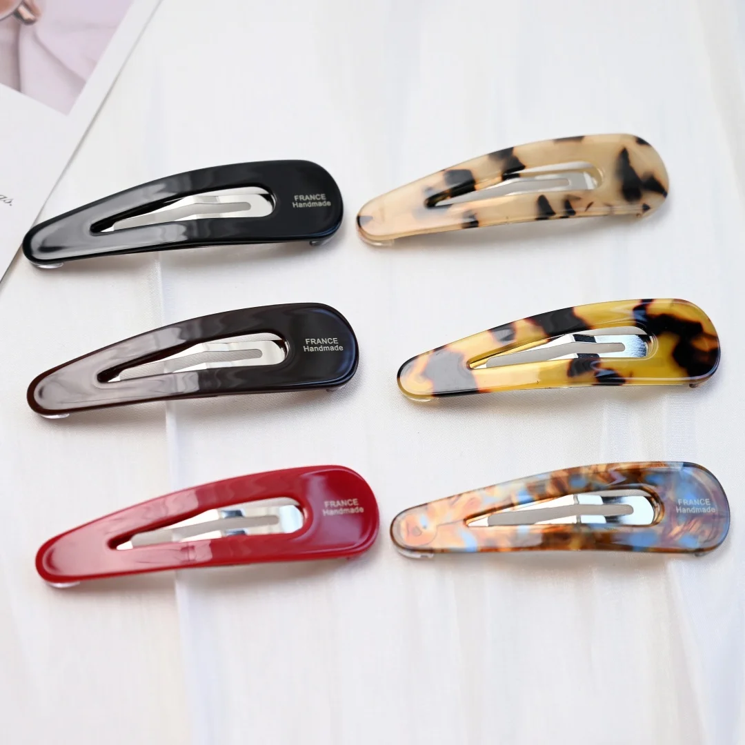 Red HairClips Black Snap Clips for Girls and Women Acetate Barrettes Waterdrop Shaped Hair Accessories 7.3cm Long