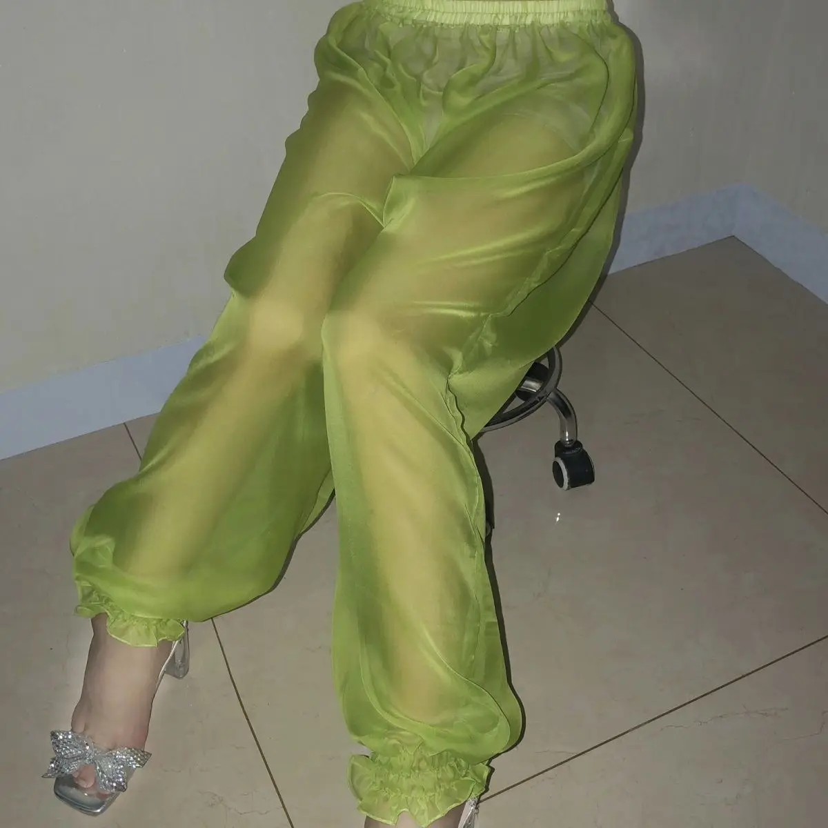 Ultra-Thin Sexy Mesh See Through Pajama Pants Seamless Unisex Erotic Home Lantern Trousers