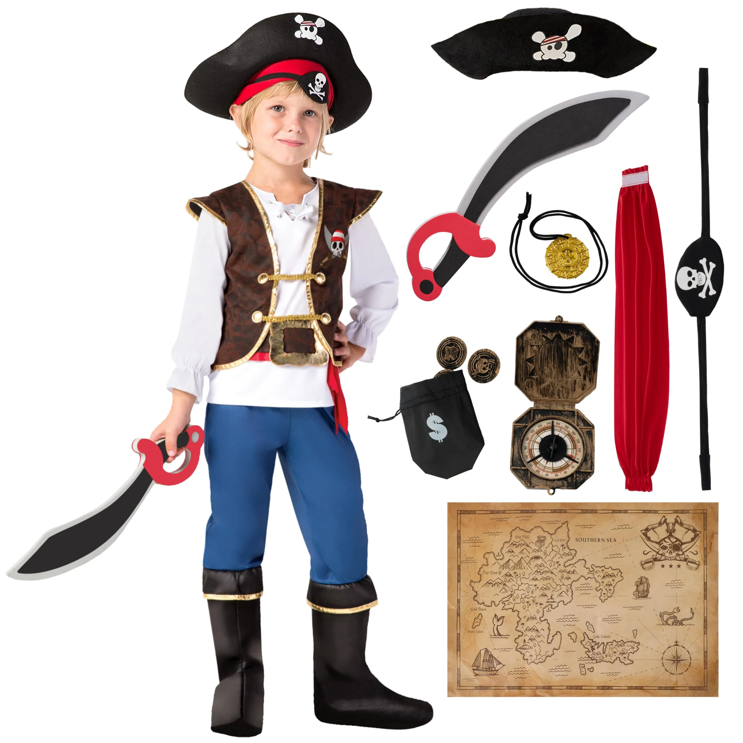 Pirate Costume Captain Jack Pirate Toy Halloween Dress Up Set  Adventure Robbery Costume Toy Accessories Gift