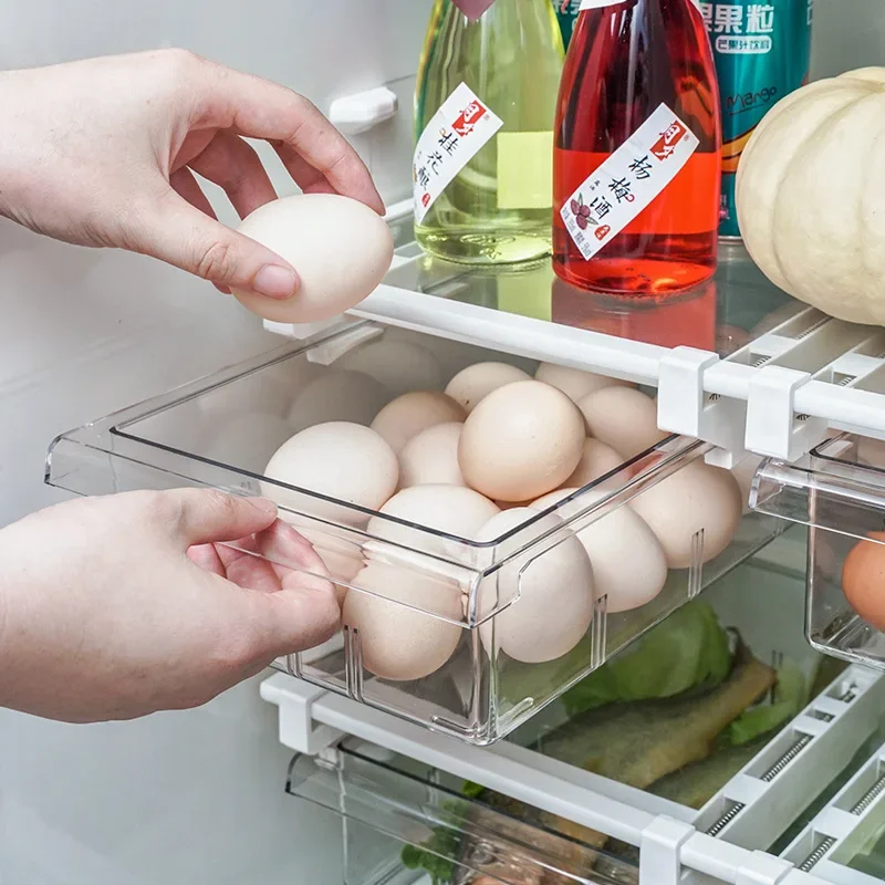 Refrigerator Organizer Box 1/4/8 Compartment PET Refrigerator Drawer Organizer Bin Transparent Fridge Storage Containers