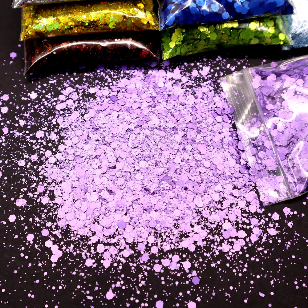 

1000g/bag Mix Size Hexagon Nail Glitter Sequins Chunky Laser Holographic Manicure Glitter Holographic Chameleon Pigment for Art