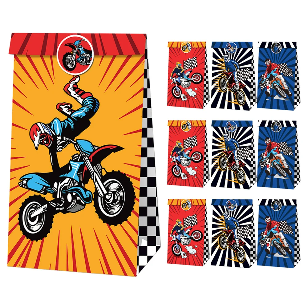 Dirt Bike Party Bags for Boy Motorcycle Birthday Party Decoration Supplies Motocross Party Favors Candy Gift Bags for Kids