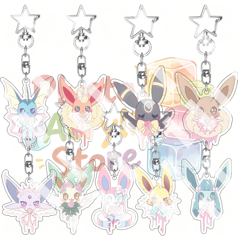 Q Version Eevee Wedding Bride Acrylic Keychain Bag Charm Pendant Flareon Umbreon Espeon Leafeon Sweet Anime Bag Accessory Gifts