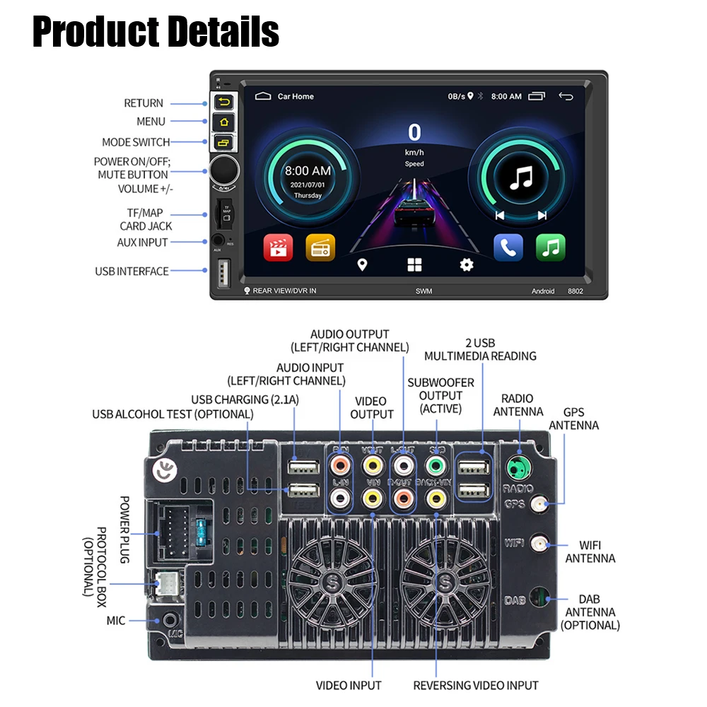 TF 5-USB حر اليدين أندرويد 10.1 راديو السيارة فيديو الصوت مشغل وسائط متعددة FM استقبال 2 Din 7 بوصة رئيس وحدة GPS بلوتوث واي فاي