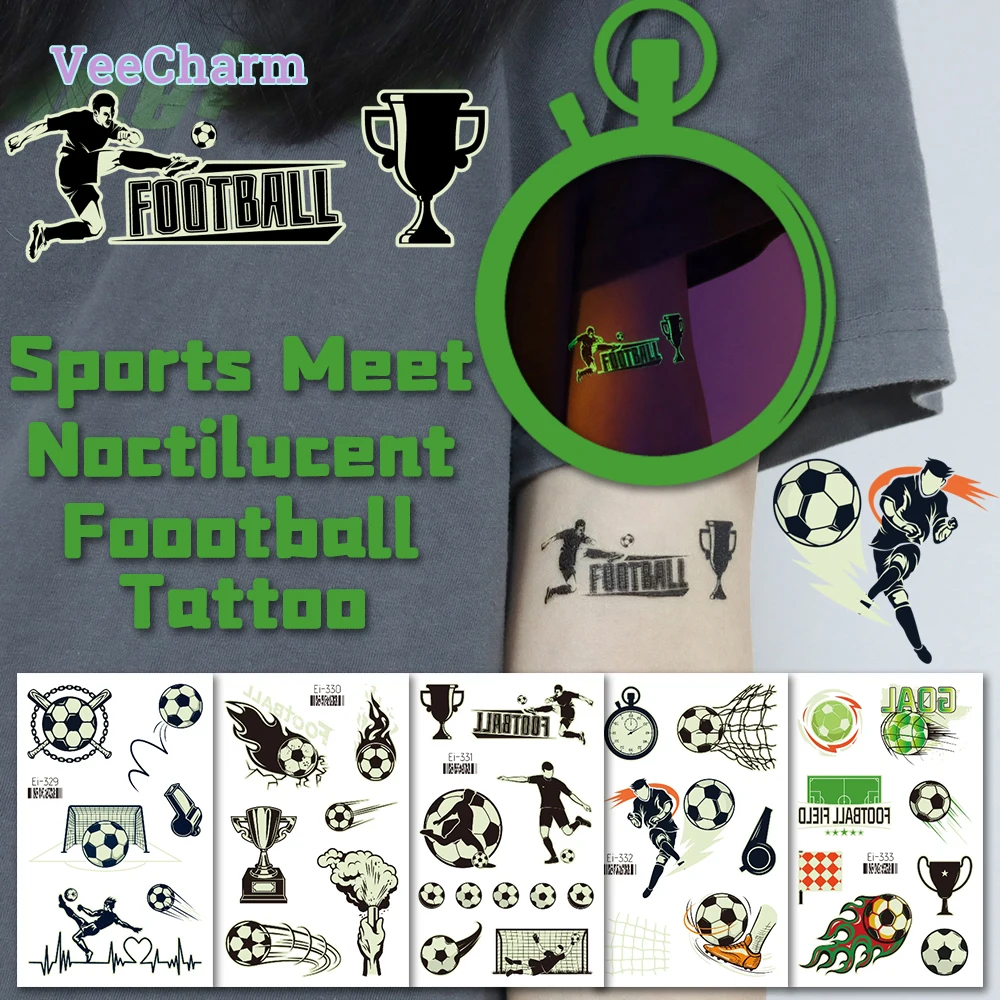 

VeeCharm - Glow Sports Tattoos Temporary for Kids Adults, Soccer Basketball Football, Sport Game Party Favors, 1/10/30 Sheet