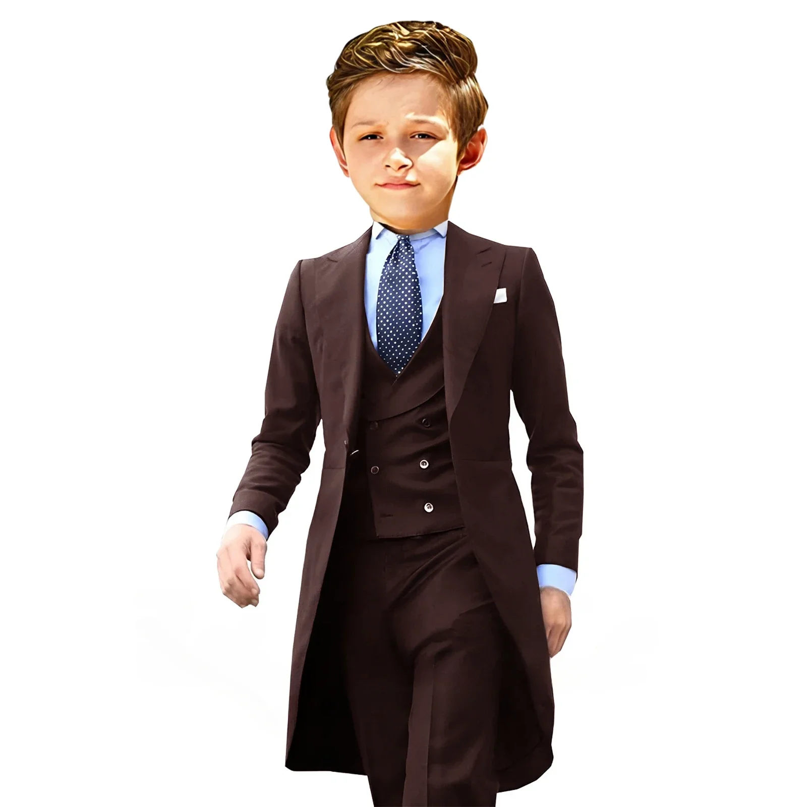 Royal Blue Boys Suits Long Tuxedo Jacket Pant Vest Three-Piece Suit Wedding Dress Kids Formal Business Blazer