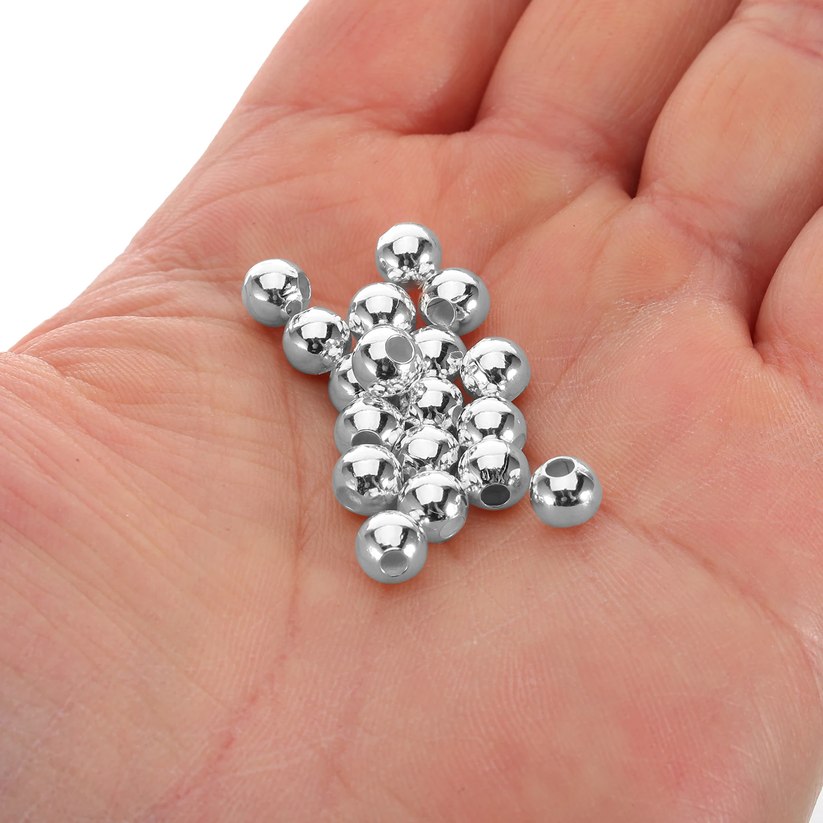 

300pcs Round Metal Spacer Beads Smooth Silver Plated Loose Big Hole Mini Beads For Bracelets Necklaces Earrings Diy Jewelry