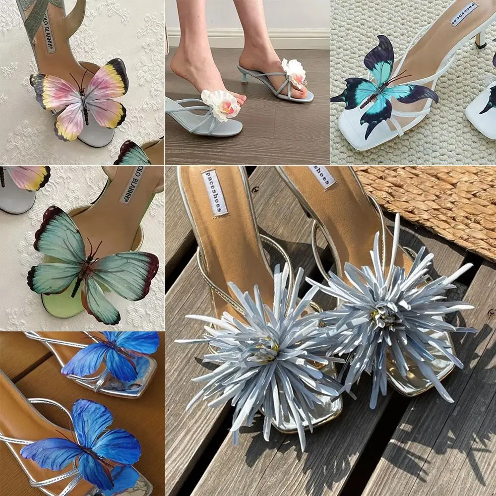 1 Pair Simulation Coloful Thai Fairy Butterfly Flower Shoe Buckles Butterfly Orchid Decorate The Upper Simulation Buckles Decor