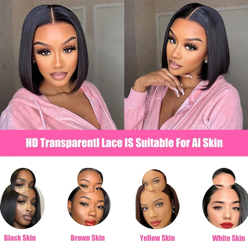 Bone Straight Bob Wig 13X6 Closure Glueless Ready To Wear 13x4 HD Lace Front Human Hair Wigs 16 Inch Remy Peruvian For Women