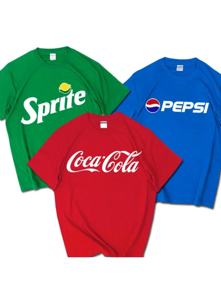 AliExpress NONE 2025 Summer New Trendy Brand INS Pepsi Cola Joint T-shirt Sprite Coca-Cola Men's and Women's Loose Cotton Couple's Short Sleeves