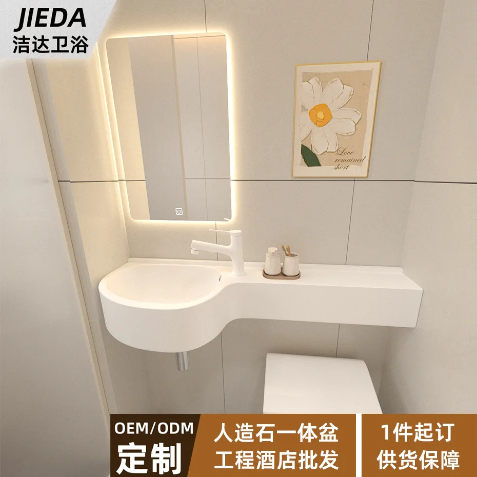 Hanging small bathroom integrated wash water drop basin p-shapedextended countertop wash