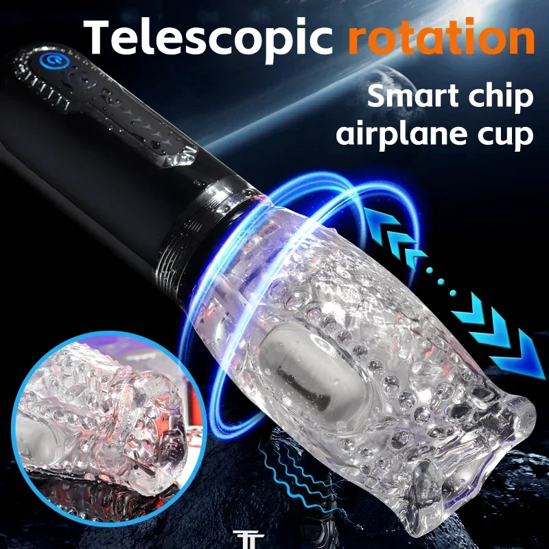 Glande Esercizio di resistenza Figa tascabile Rotazione automatica Vibrazione potente Masturbatore telescopico Tazza Macchine del sesso Pompino 18+