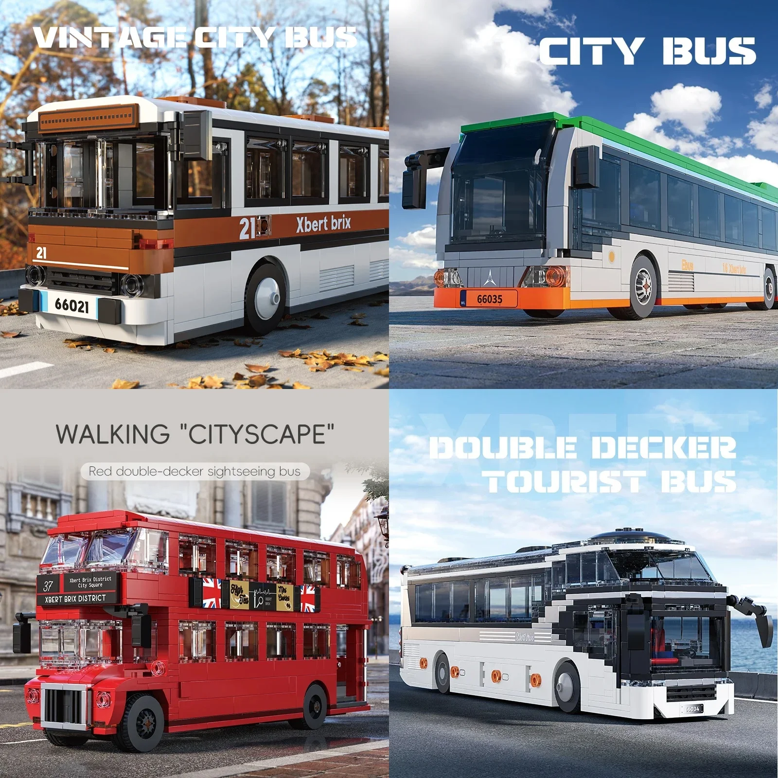

City retro bus assembly building blocks series retro British double-decker bus modern travel bus kid's building blocks toys gift