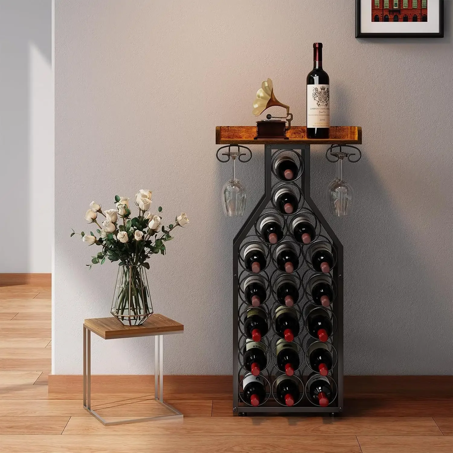 Wine rack, standalone minimalist storage cabinet, winestoragerack, mini bar stand with desktop stand, winebottle displayrack