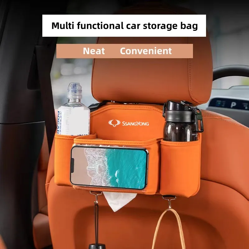 Car Seat Back Storage Bag Paper Towel Cup Storage Bag For Ssangyong Rexton 2 Tivolan Musso Tivoli Kyron Actyon Sport Korando