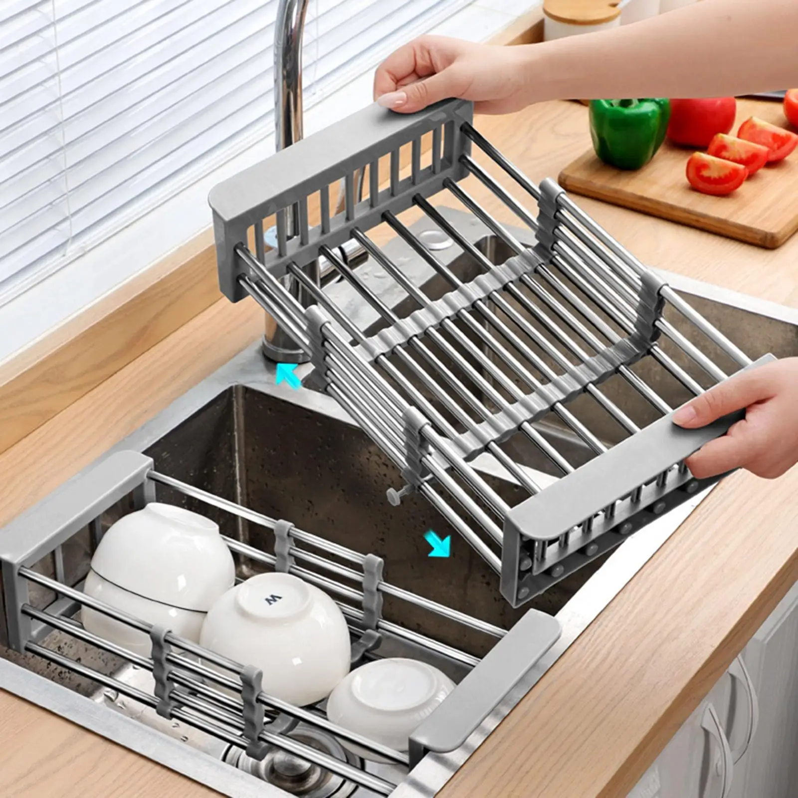 Multipurpose Kitchen Sink Storage Rack Telescopic Drain Basket Stainless Steel Fruit Vegetable Cleaning Filter Dish Drying Rack