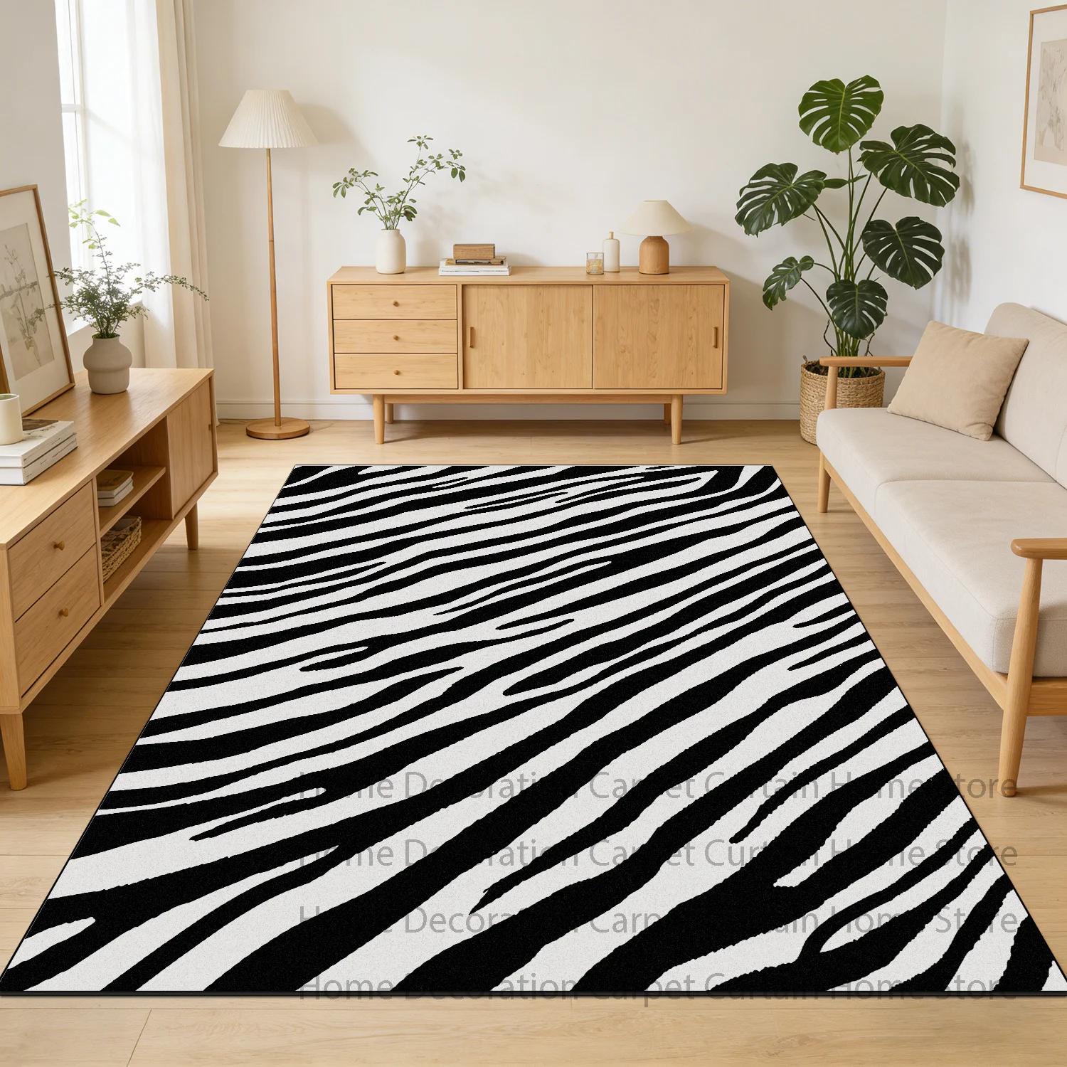 Animal Print Carpet Zebra Pattern Classical Living Room Decoration Non-Slip Floor Mat Bedroom Customizable Rug Easy Cleaning