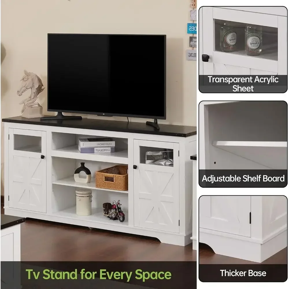 Rustic 65-75 Inch TV Stand with Adjustable Media Storage for Living Room in White