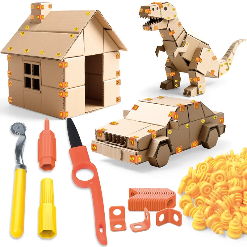 waste-cardboard-utilization-tools-for-kids-with-cutter-tool-box-cardboard-construction-kit-family-team-activities-handmade-toys