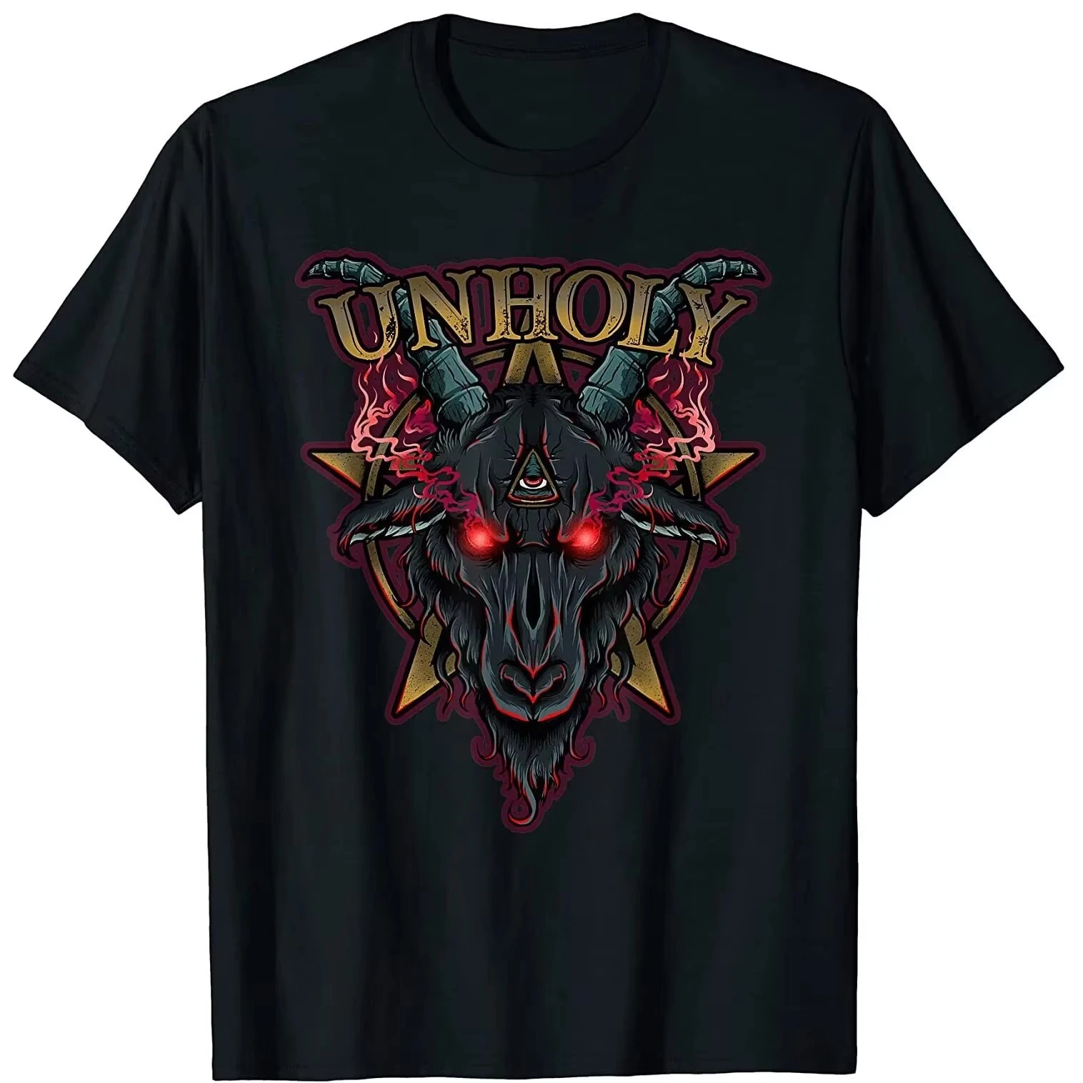 Satanic Unholy Goat Baphomet Evil Gothic Demonic Symbol T-Shirt 100% Cotton O-Neck Short Sleeve Casual Mens T-shirt Size S-3XL
