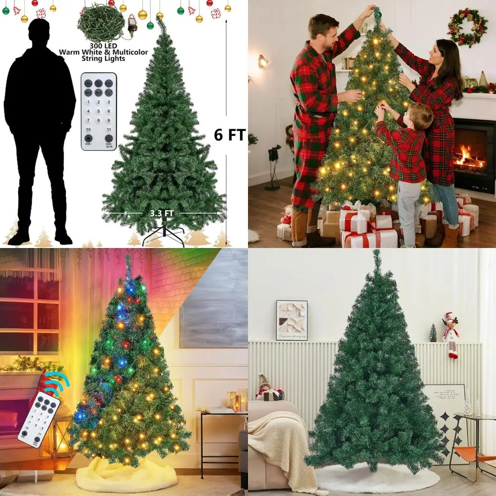 

Artificial 6FT Christmas Tree with 300 LED Lights, Warm White and Multicolored, 11 Lighting Modes, Timer for Indoor/Outdoor Wint