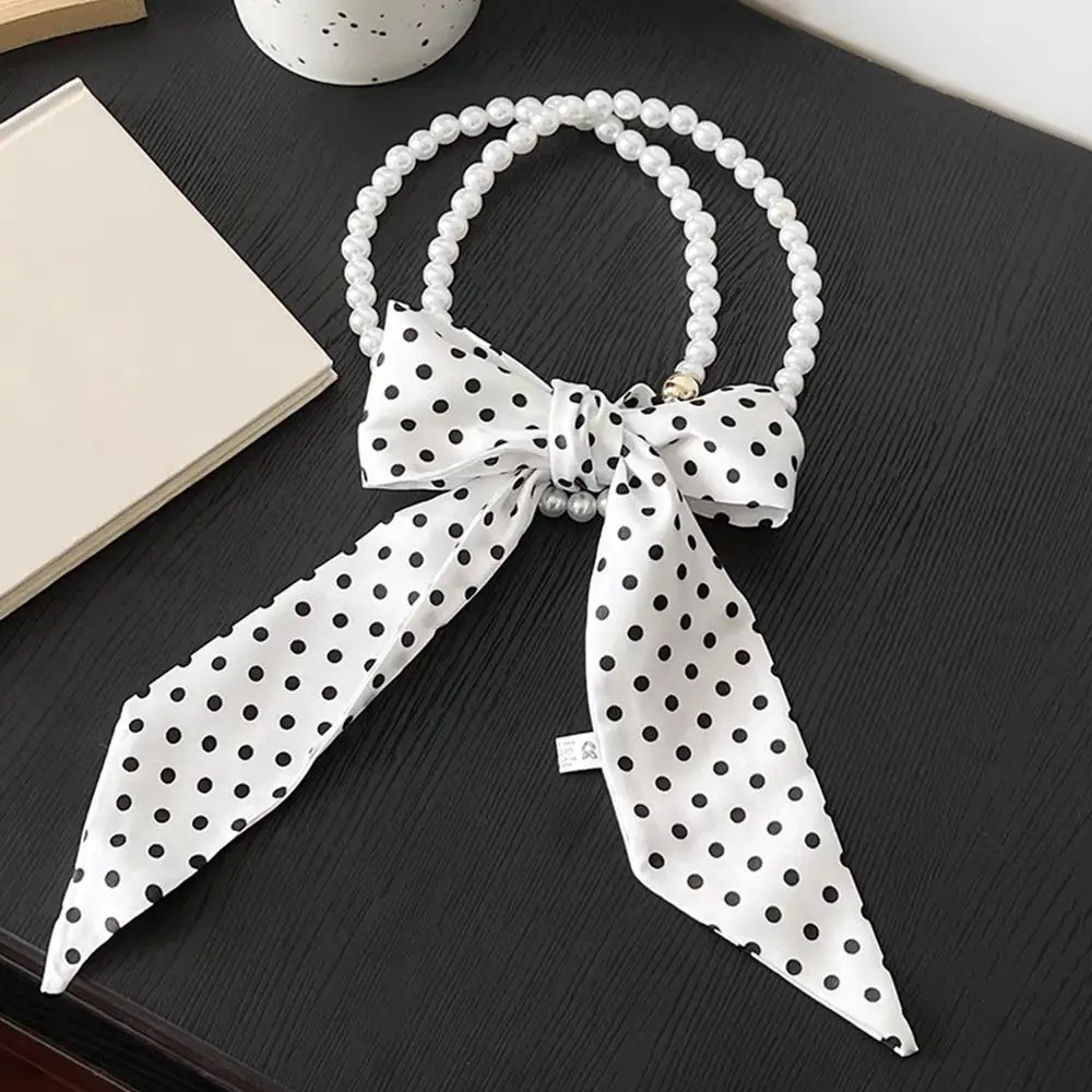 Sciarpa di seta moda donna Stampa Sciarpa a pois Cintura Boho Fascia per capelli Elegante fazzoletto da collo femminile Sciarpa lunga in raso di lusso Nastri per borse