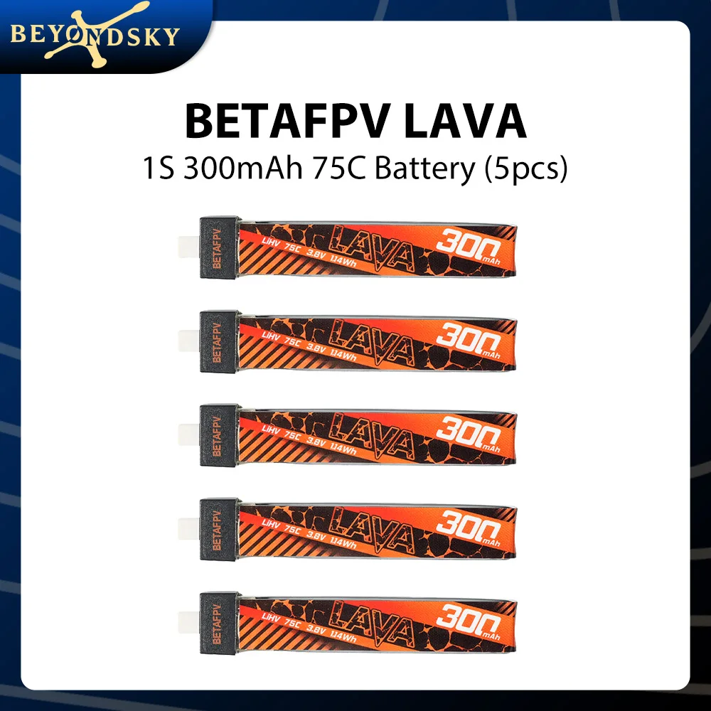 

5PCS BETAFPV LAVA 1S 300mAh 3.8V Battery 75C for Air65 Meteor65 Pro O4 Whoop Drone FPV Airplanes Racing Drone