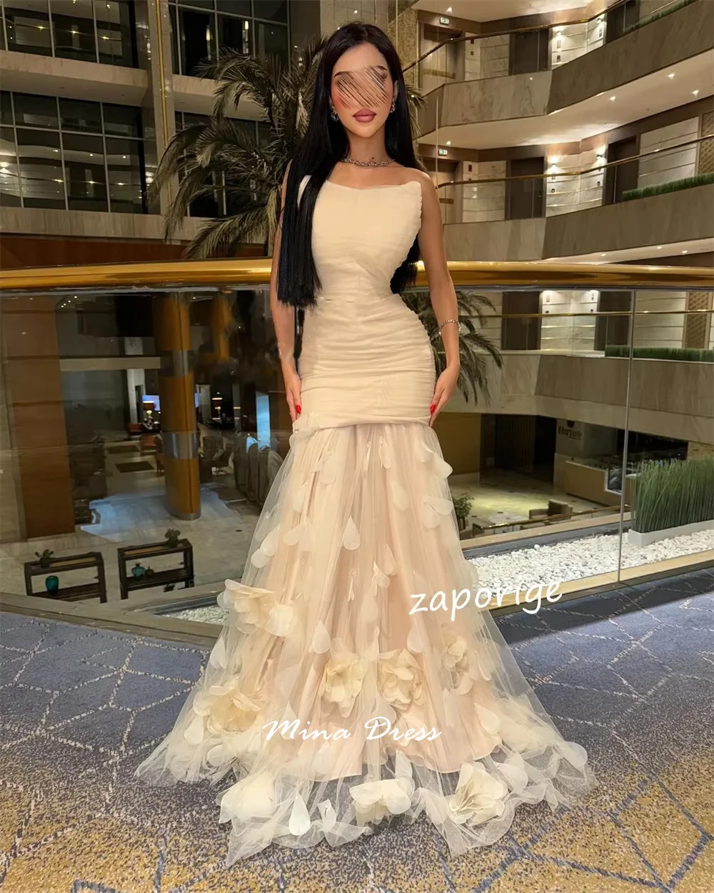 فساتين سهرة نسائية فاخرة بياقة قارب بدون أكمام من Mina للمناسبات الخاصة بخصر نحيف بدون ظهر مخصصة 2025