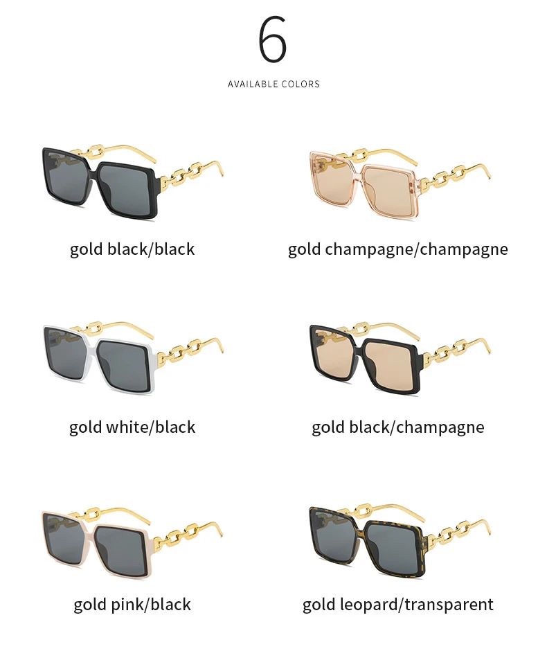 Personalisierte Hip-Hop-Ketten-Sonnenbrille, modische quadratische Brille mit großem Rahmen, trendige Sonnenbrille für Straßenfotografie 18126 – Detail 7