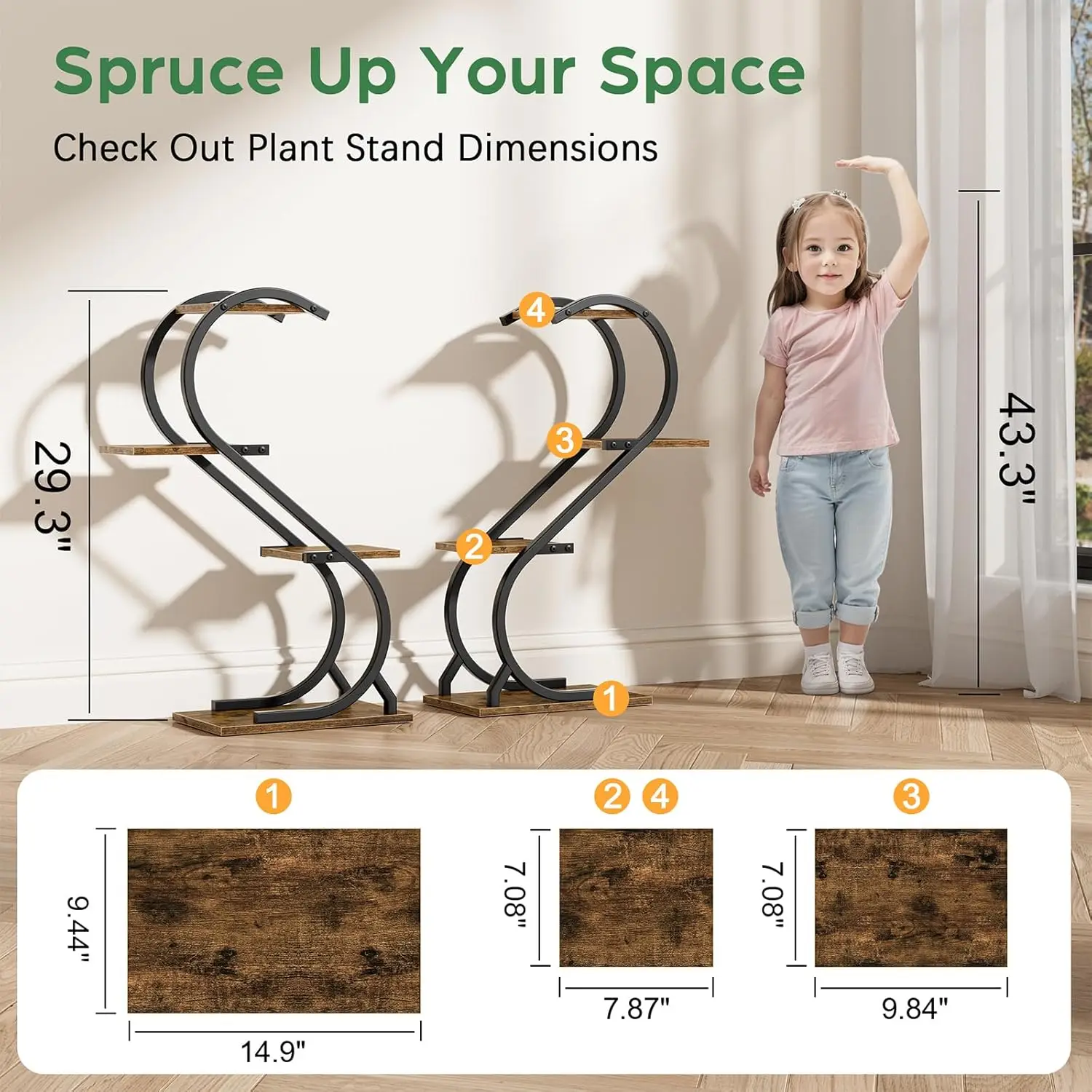 حامل نباتات معدني مكون من 4 طبقات مع ضوء للنمو، رف زهور داخلي لغرفة المعيشة والفناء والشرفة (عبوة من قطعتين) #6