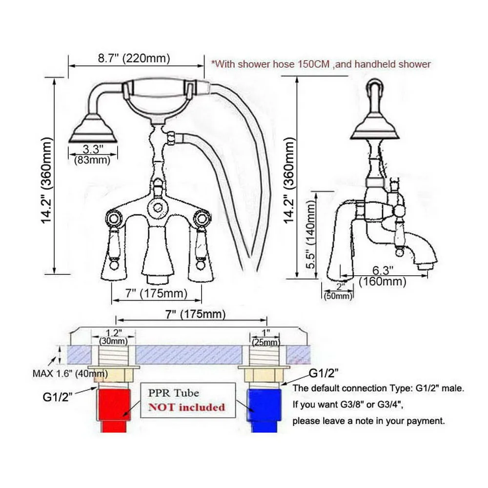 Deck Mounted Golden Bathroom Clawfoot bathtub faucet & hand shower Shower Head Kit Shower Faucet Sets Nna132