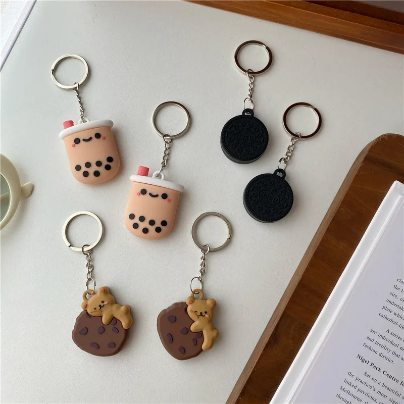 2pcs/set Cartoon Soft Silicone Case For Airtags Cute Milk Tea Cookie Shape Protective Cover Anti-Scratch Device Keychain Gifts