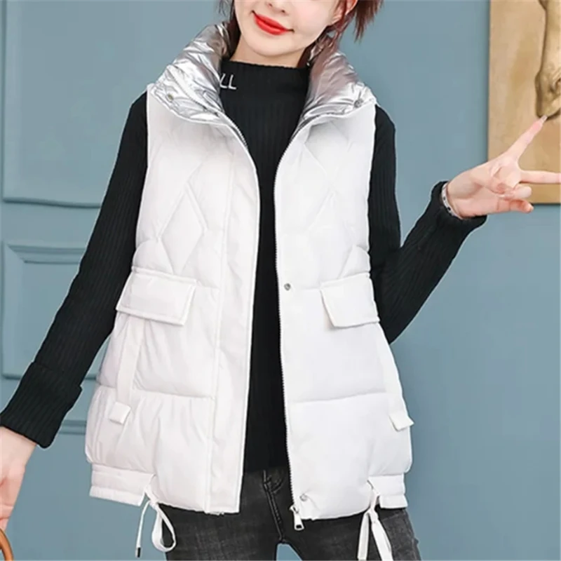 Winter Down Cotton Vest Jacket Women 2023 New Loose Stand-Up Collar Vestidos Coat Pure Colour Waistcoat Fashion Vests Female