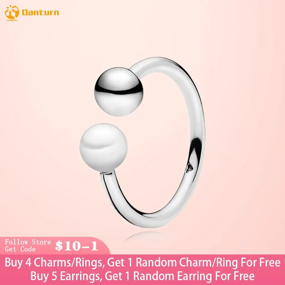 Danturn New 925 Sterling Silver Ring Bead & Freshwater Cultured Pearl Open Ring Original 925 Silver Ring Women Jewelry Making