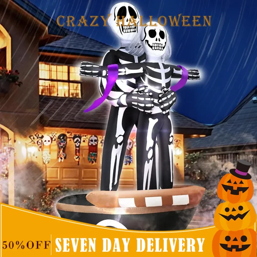 

6-foot Giant Halloween Hug Couple Inflatable Skeleton Outdoor Decoration with Built-in LED Lights for Outdoor Party Decoration