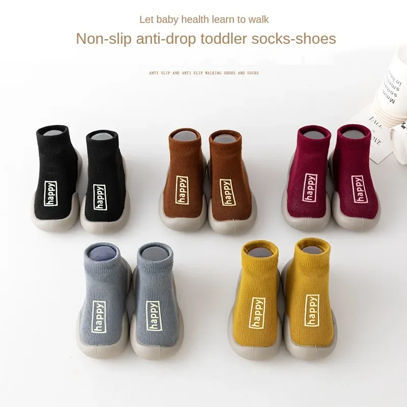 Baby toddler shoes Korean version solid color alphabet boys and girls spring and autumn anti-take-off baby cotton socks shoes