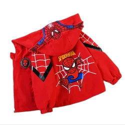 Nowa wiosna jesień czerwony niebieski SpiderMan cienki styl kostium dziecięcy chłopcy płaszcze kurtka dziewczęca płaszcz z kapturem dziecięca odzież wierzchnia chłopiec odzież