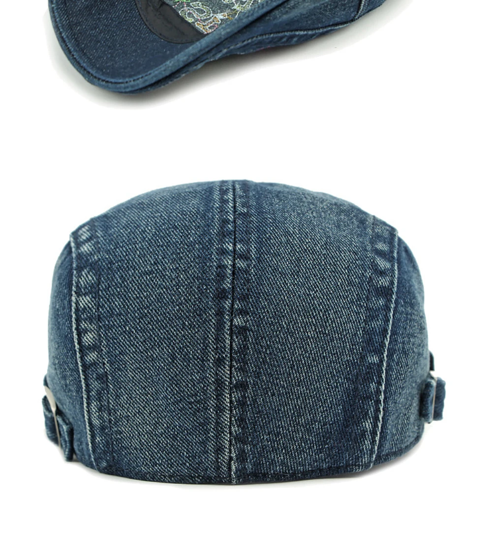 HT4739 Hochwertige Bestickte Buchstaben-Denim-Baskenmütze für Herren und Damen, Retro Künstler-Malermütze, Herren- und Damen-Ivy-Flatcap, Baskenmützen – Detail 14