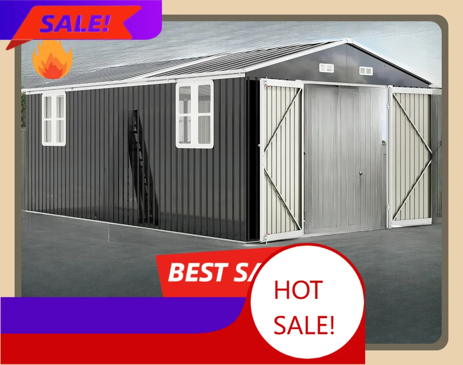 

Бестселлер! Горячая распродажа! Скидка! Металлический сарай для хранения 10x16x7.2 фута с 2 прозрачными панелями, для улицы