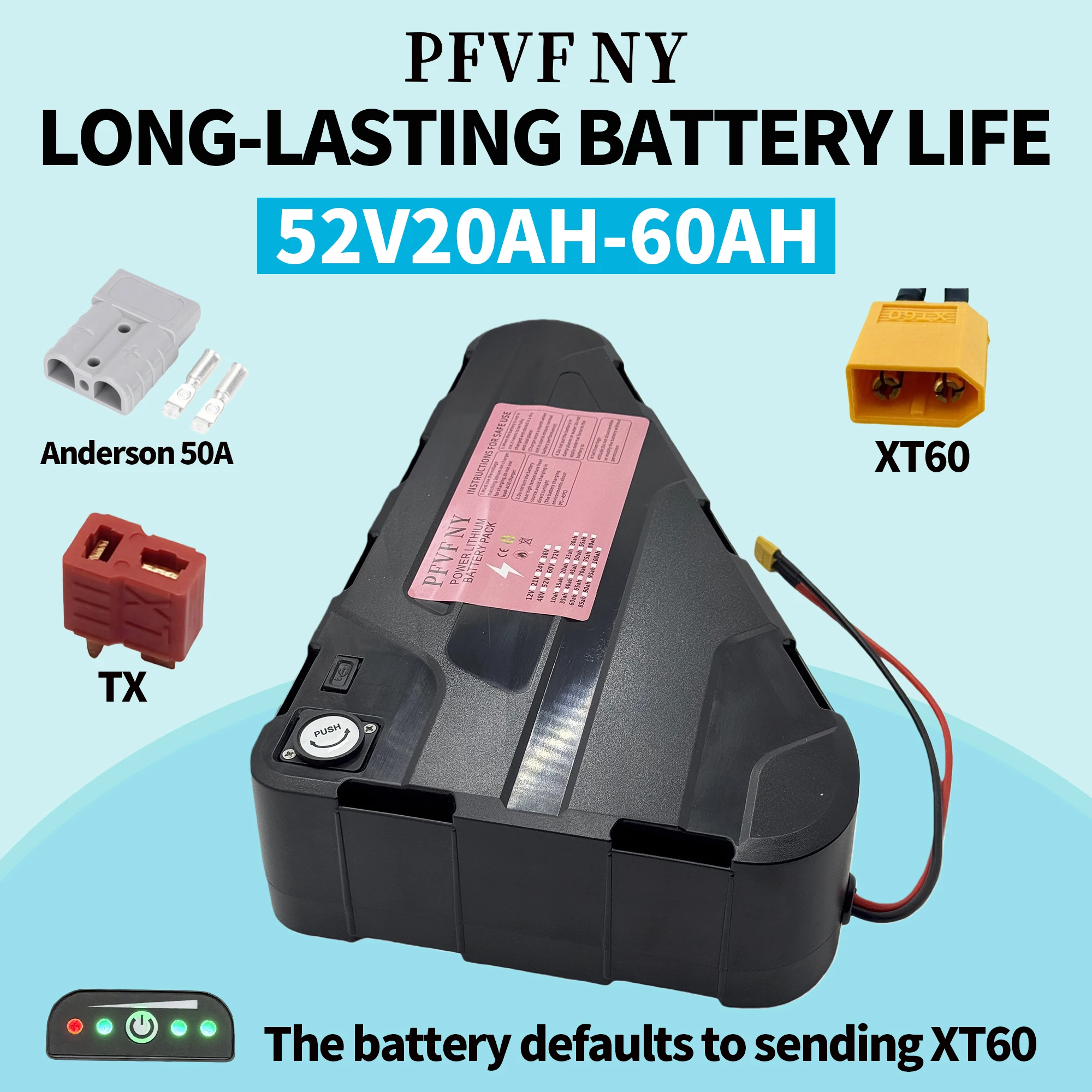 

52V 20-60AH Triangle Power Battery | 40AH BMS Safety | Free Installation Belt | Suitable for 500-3000W Motors and Bicycles