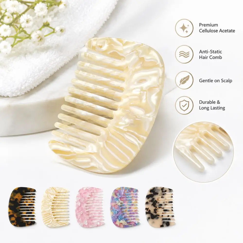 New Marble Pattern Hair Comb Marbled Cellulose Acetate Acetate Comb Rounded Teeth Ergonomic Pocket Comb Daily Hair Grooming