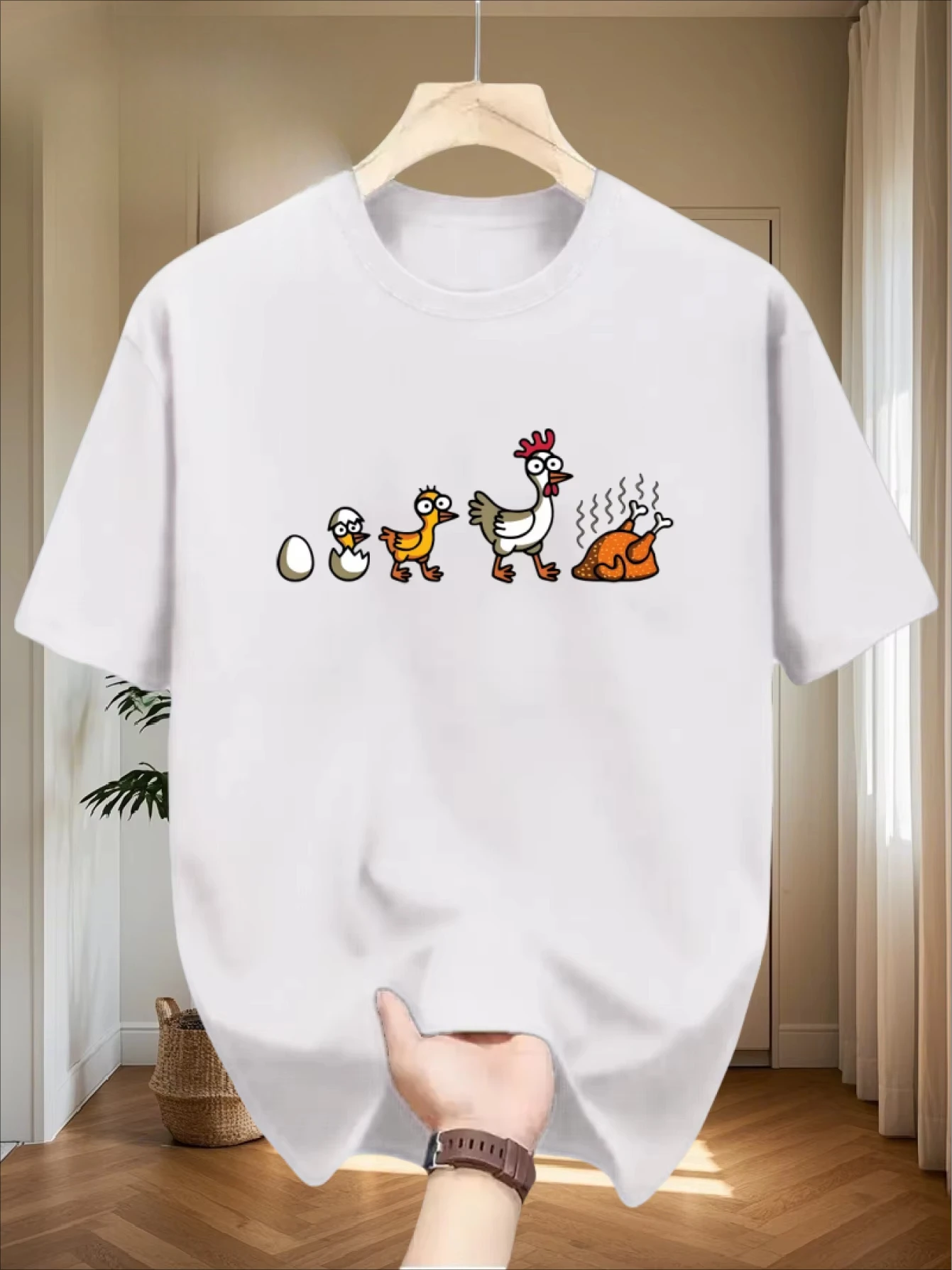 Men Summer Chicken Pattern Printed Cotton Breathable T-shirt Suitable Daily Sports and Social Gatherings Casual Loose Fit