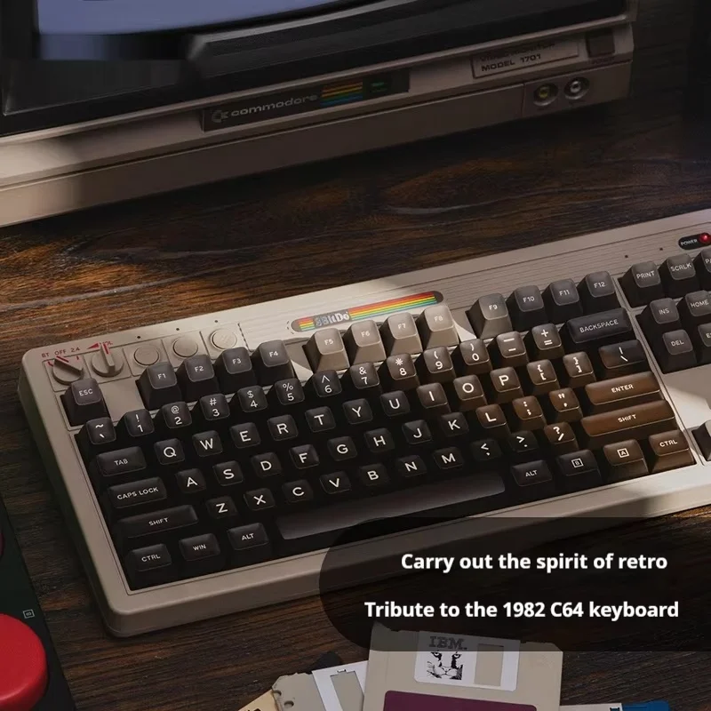 Retro87 C64 Retro Mechanical Game Keyboard Wireless Connection Bluetooth The Third Mock Examination 87 Key With Rocker Grounded