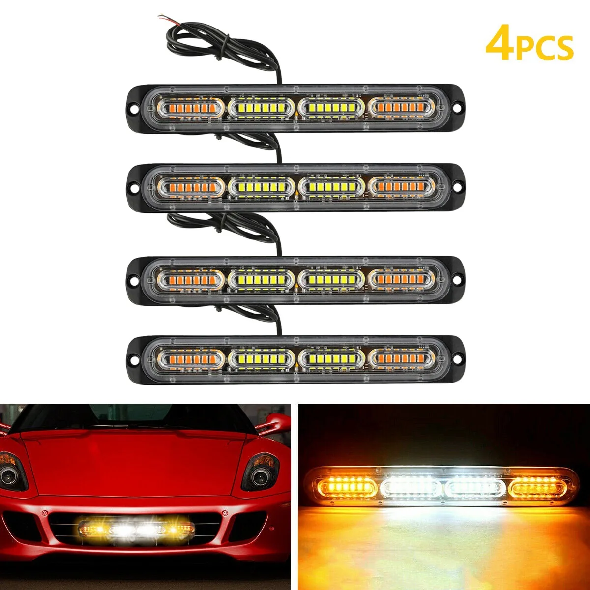 2PC Car 24Led Flashing Mode Emergency Vehicle Dash Warning Strobe Light Amber /White