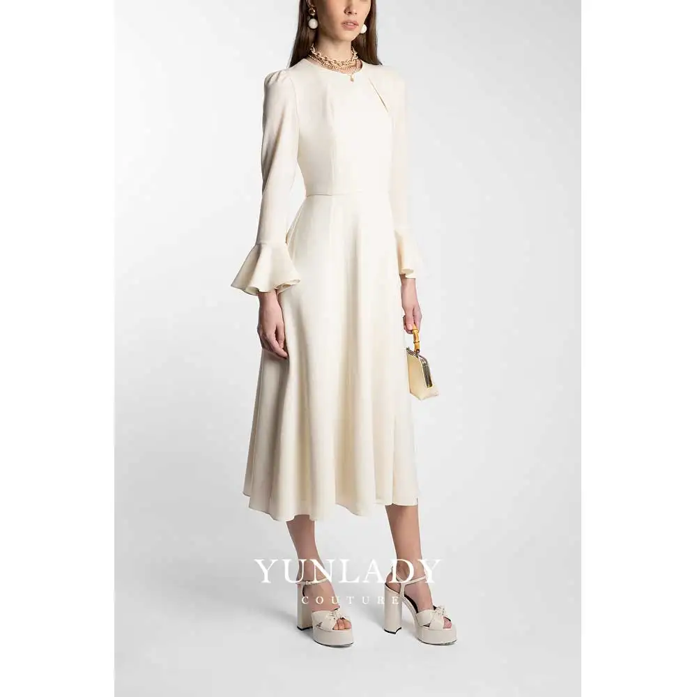 YUNLAN Gorgeous Beige Saudi Arabia Long Sleeve Evening Dress 2024 Bride Wedding Dress Guest Prom Formal Occasion Dress Mom Dress