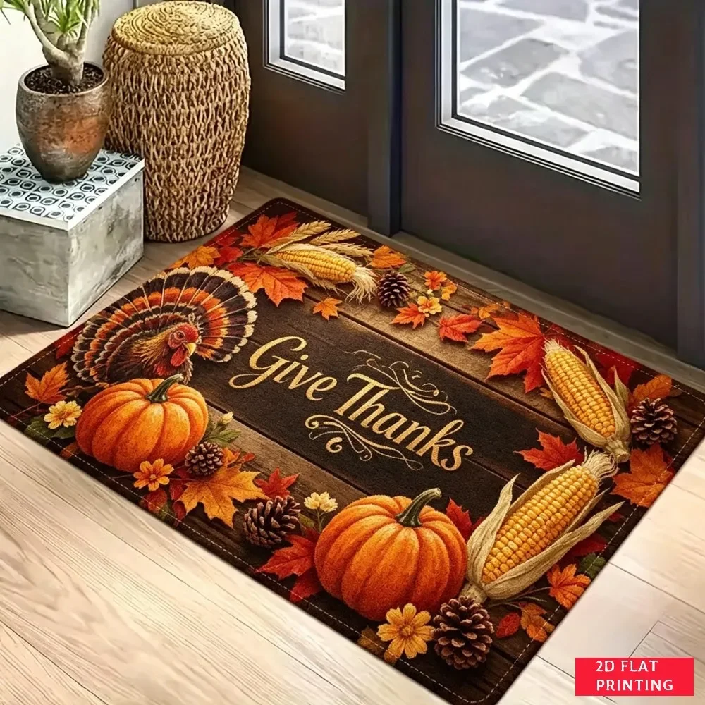 Happy Fall Sunflower Door Mat Autumn Leaves Berry Print Non Slip Absorbent Floor Mat For Seasonal Front Porch Home Decoration