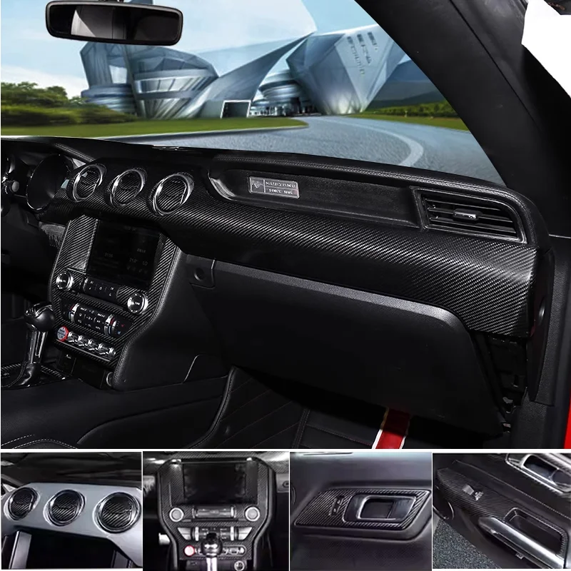

Real Carbon Fiber For Ford Mustang 2015-2022 Center Console Gear Shifter Panel Trim Covers Stickers Car Interior Accessories