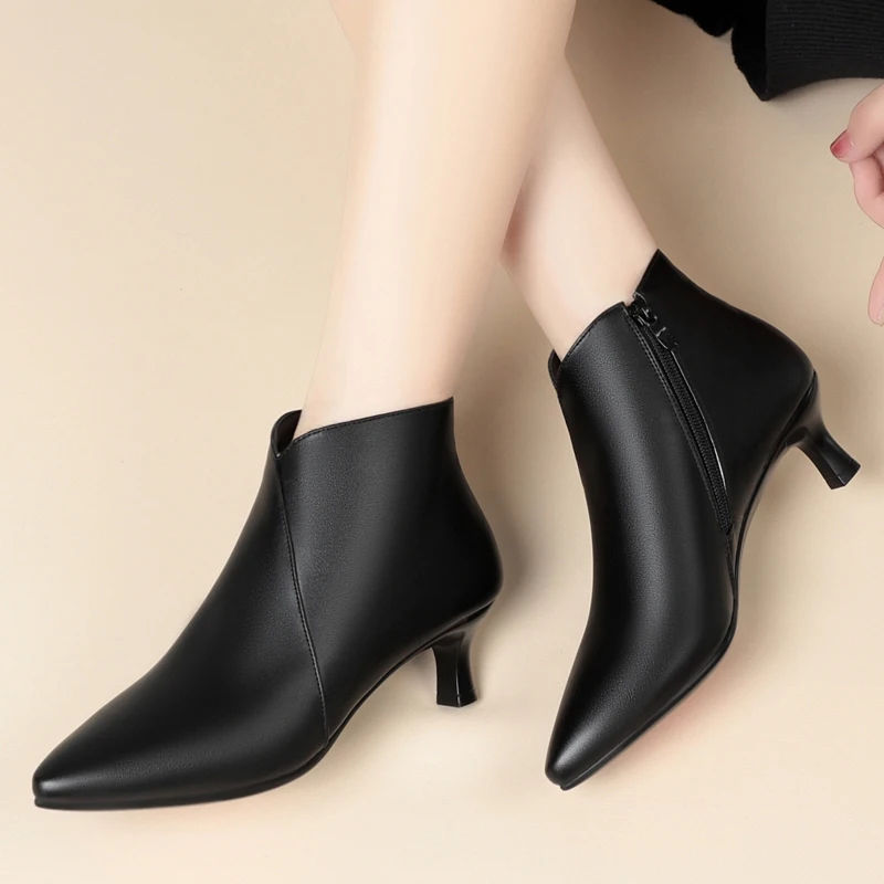 Botines DIMANYU para mujer, tacones finos, punta puntiaguda, botas de vestir a la moda, botas cortas antideslizantes de tacón medio vintage para mujer