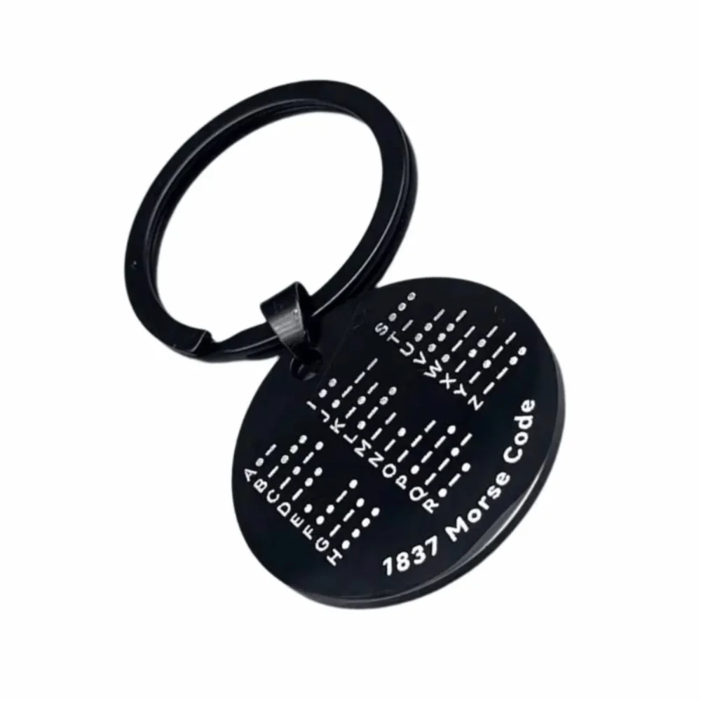 Stainless Steel Morse Code Keychain Morse Code Chart Round Tag Design Code Chart Keychain Rectangle Tag Design Black Silver