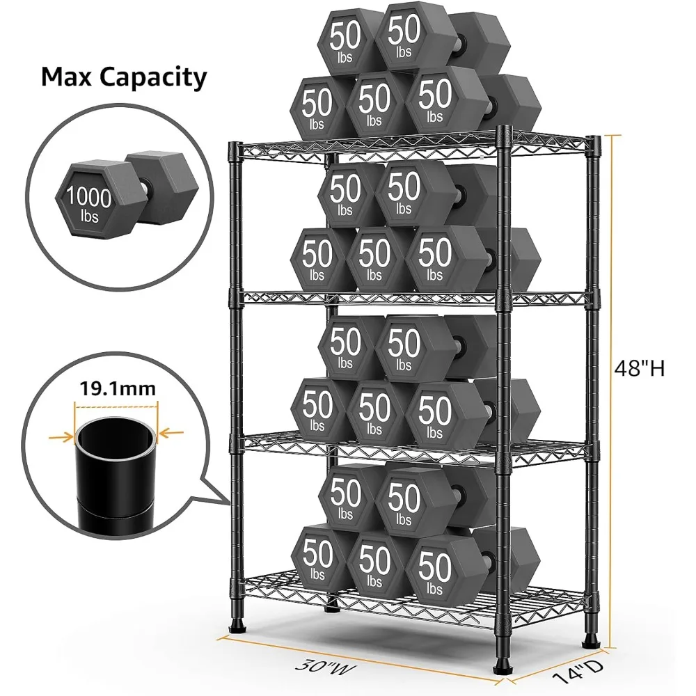 MZG Storage Shelving Steel Heavy Duty 4-Tier Utility Shelving Unit Steel Organizer Wire Rack for Home,Kitchen,Office